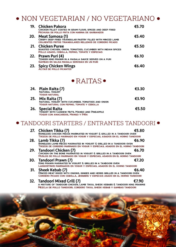 Curry Restaurant menu