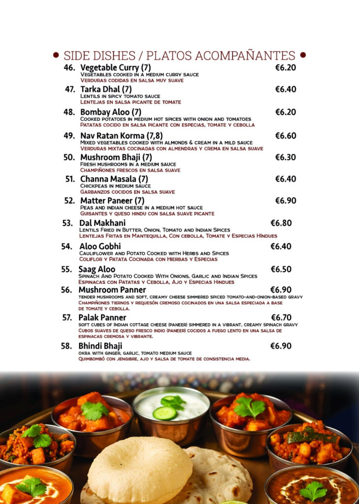 Curry Restaurant menu